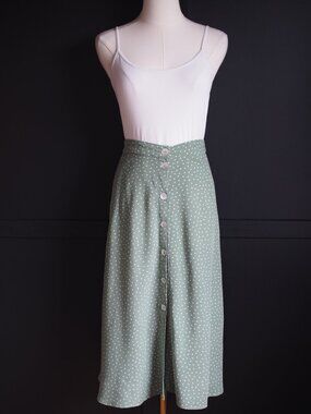 Final Touch | Polka Dot Button-Down Midi Skirt in Sage
